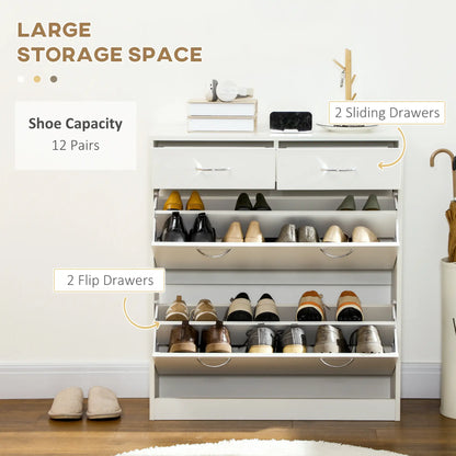 Narrow Shoe Storage, 2 Flip Drawers, Adjustable Shelves, 12 Pairs, White Shoe Storage Cabinets & Racks at Gallery Canada