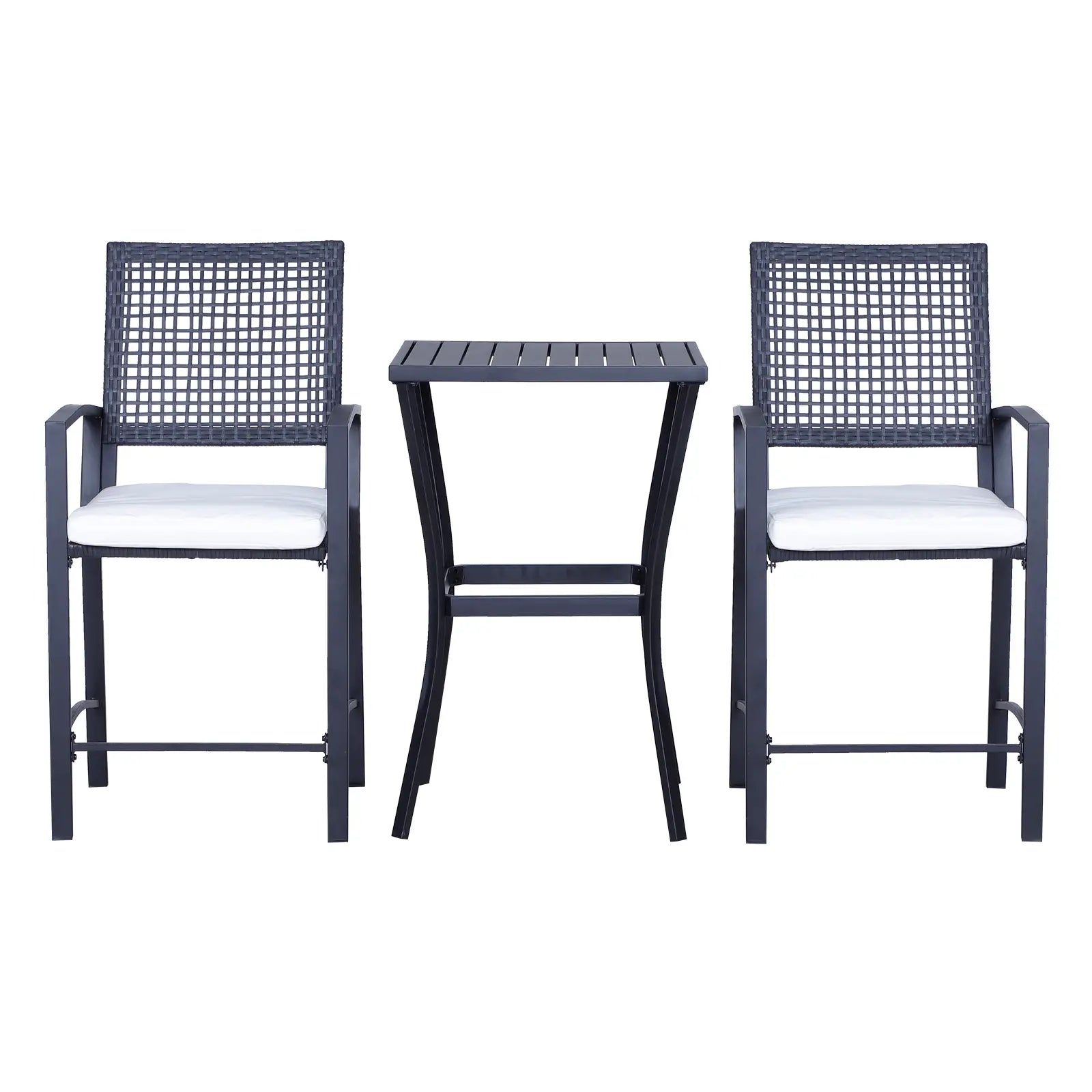 3-Piece Outdoor Wicker Bar Set, Rattan Patio Table & Chairs w/ Cushions, Cream White Bistro Sets at Gallery Canada