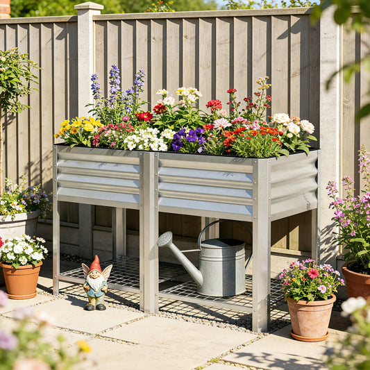 Raised Garden Bed With Legs, 31.5", Silver Elevated Garden Beds Silver at Gallery Canada