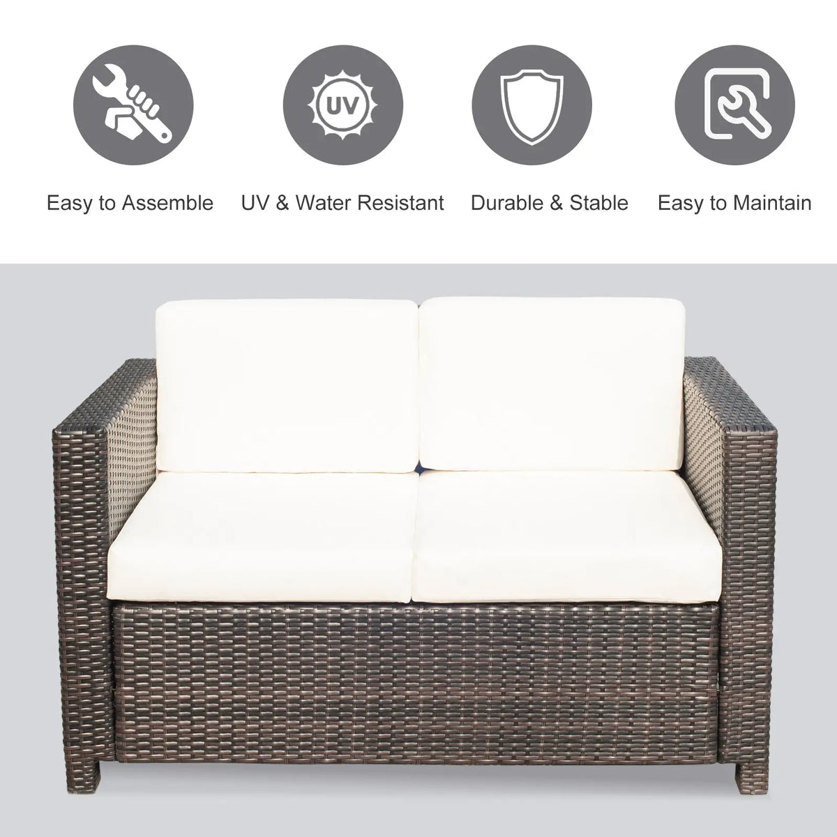 2 Seat Rattan Loveseat Couch Patio Furniture With Cushion, Cream White Patio Furniture Sets at Gallery Canada