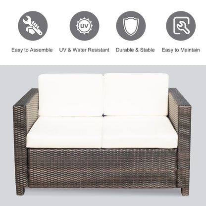 2 Seat Rattan Loveseat Couch Patio Furniture With Cushion, Cream White Patio Furniture Sets at Gallery Canada