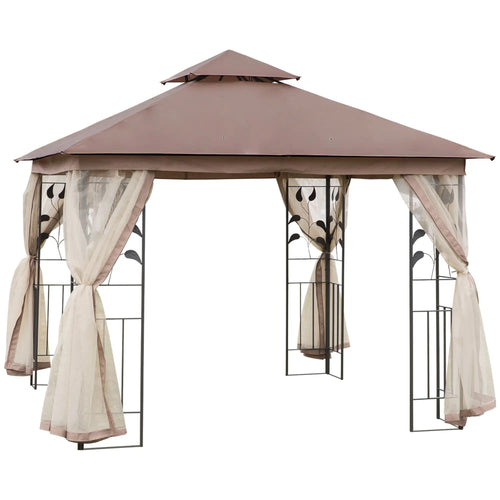 10'x10' Steel Patio Gazebo, Soft-Top, 2-Tier Roof, Brown