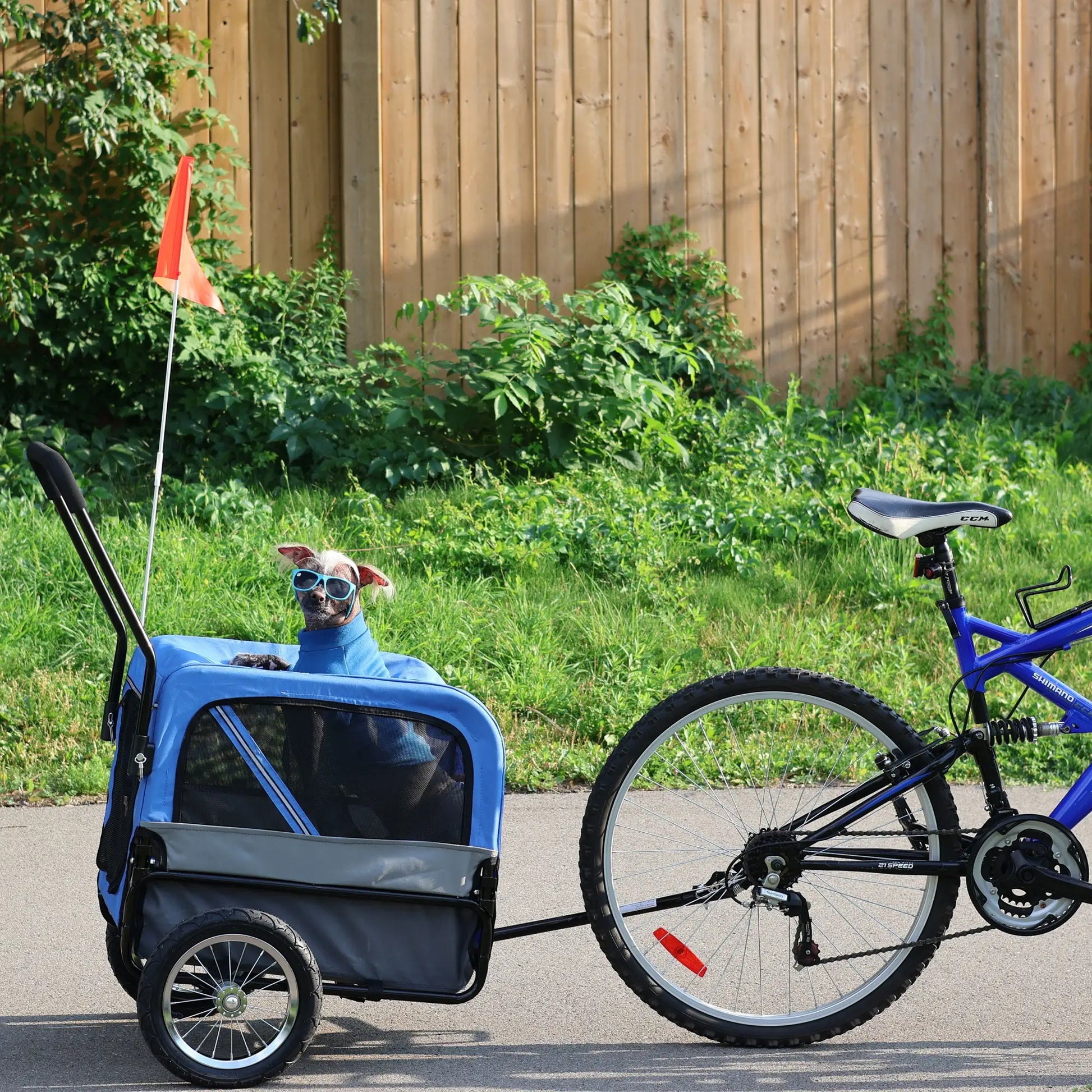 Dog Bike Trailer 2-In-1 Pet Stroller Cart Bicycle Wagon Cargo Carrier Attachment for Travel with 360 Swivel Wheel, Hitch, Suspension, Safety Flag, Blue Dog Bike Trailers & Strollers at Gallery Canada