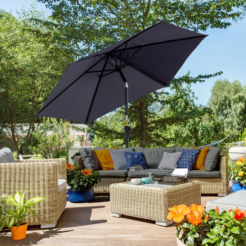 8.5FT Round Patio Umbrella, 6 Ribs, Tilt Canopy with Crank Handle, Grey
