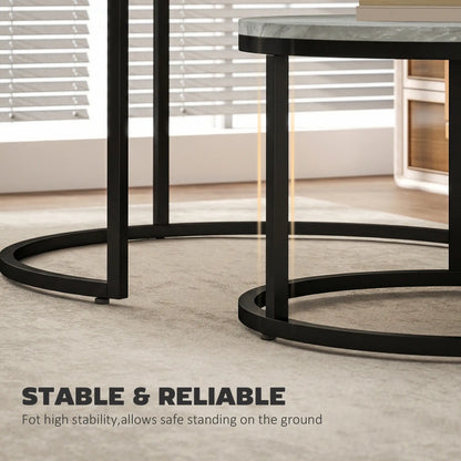Coffee Table Set Of 2, Nesting Side Tables, Metal Base, Marble Grey, Grey Coffee Tables at Gallery Canada