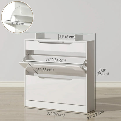 High Gloss Shoe Cabinet, 2 Flip Drawers, Adjustable Shelves, Glass Top, White Shoe Storage Cabinets & Racks at Gallery Canada