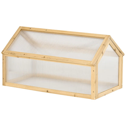 Portable Wooden Cold Frame Greenhouse, Openable Top, 35.5" x 20.5" x 19.5", Light Brown Cold Frame Greenhouses Light Brown at Gallery Canada