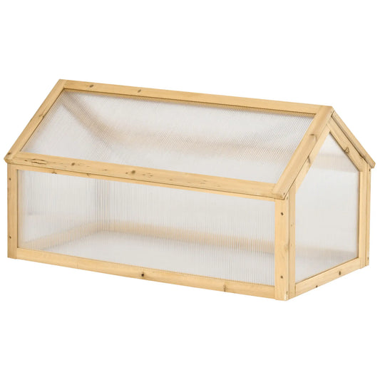 Portable Wooden Cold Frame Greenhouse, Openable Top, 35.5" x 20.5" x 19.5", Light Brown Cold Frame Greenhouses Light Brown at Gallery Canada