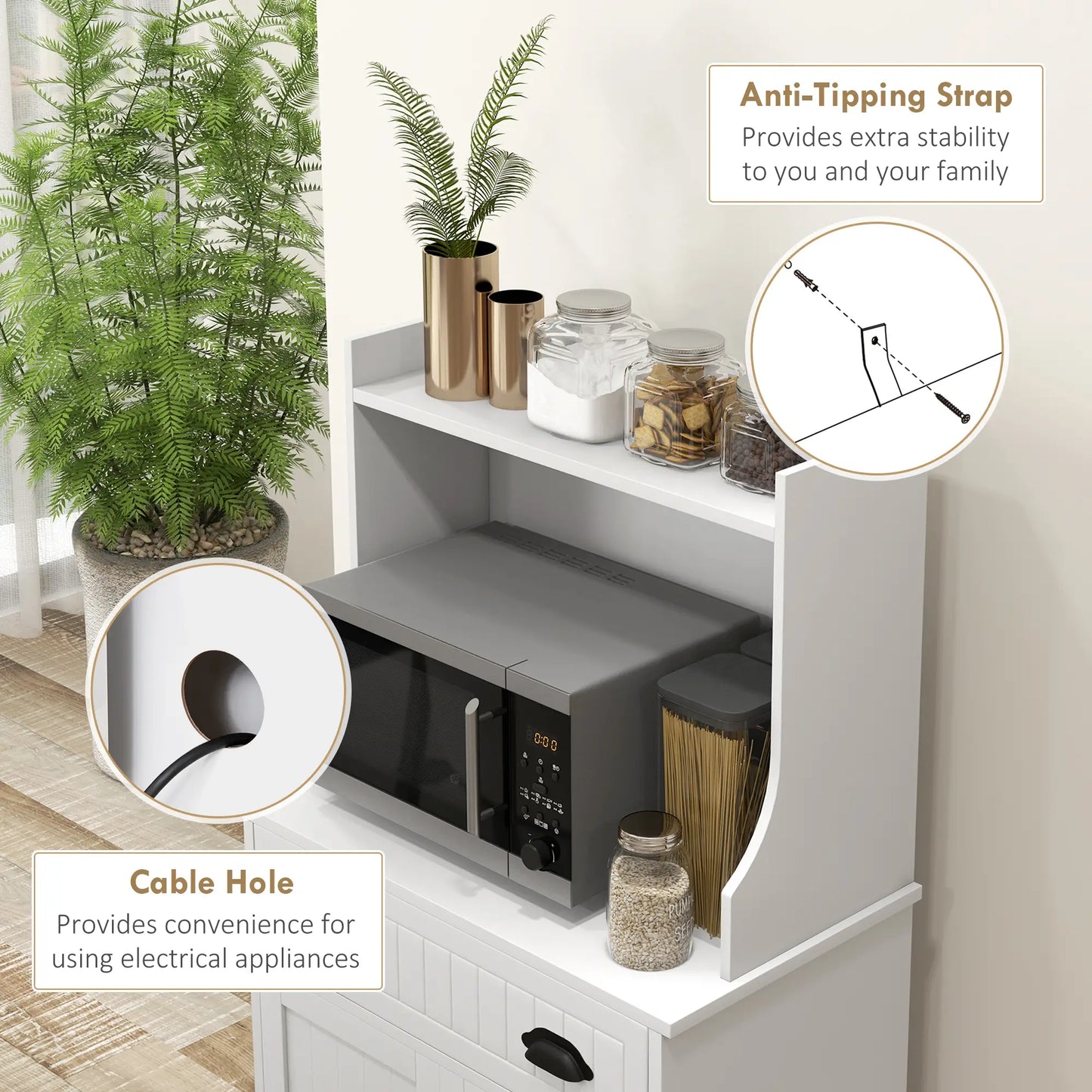 Microwave Cabinet, Kitchen Storage With Drawer, Adjustable Shelf, White Kitchen Pantry Cabinets at Gallery Canada