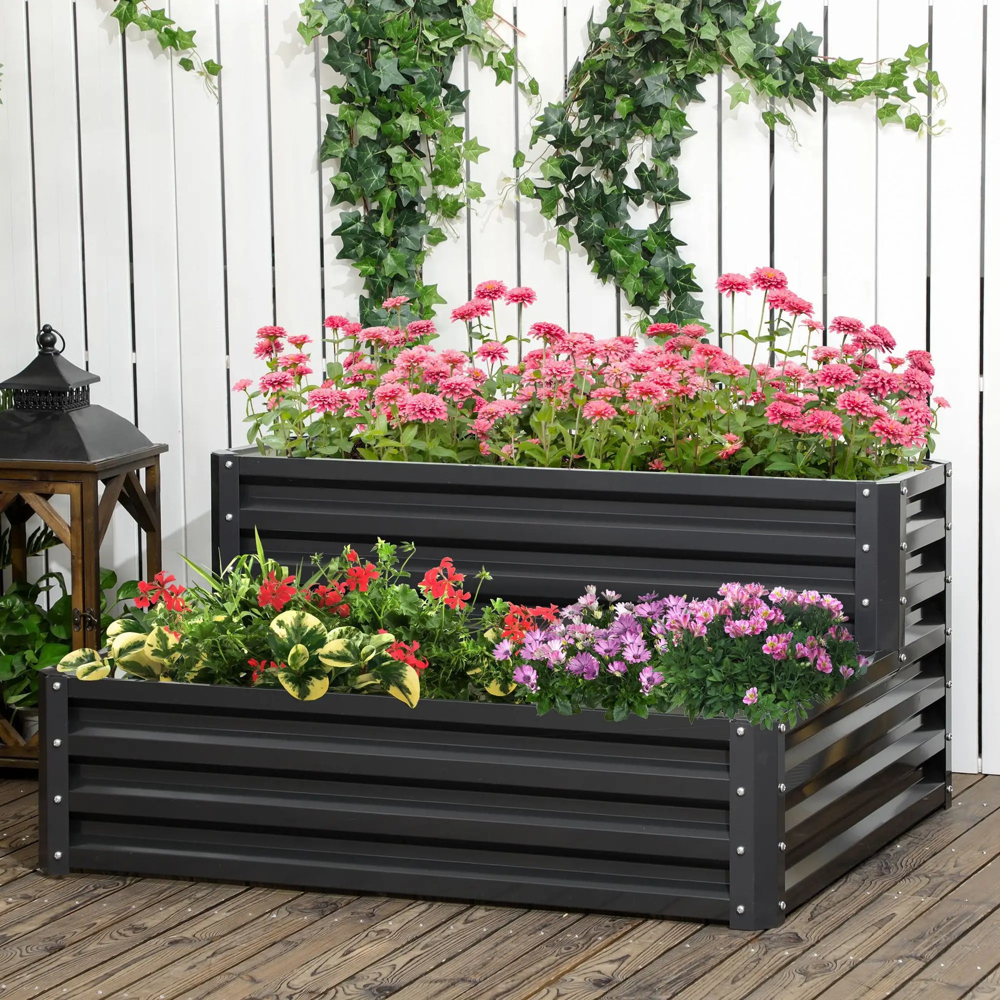 2 Tier Raised Garden Bed, 47" x 40" x 23", Galvanized Steel, Dark Grey Galvanized Planter Boxes at Gallery Canada