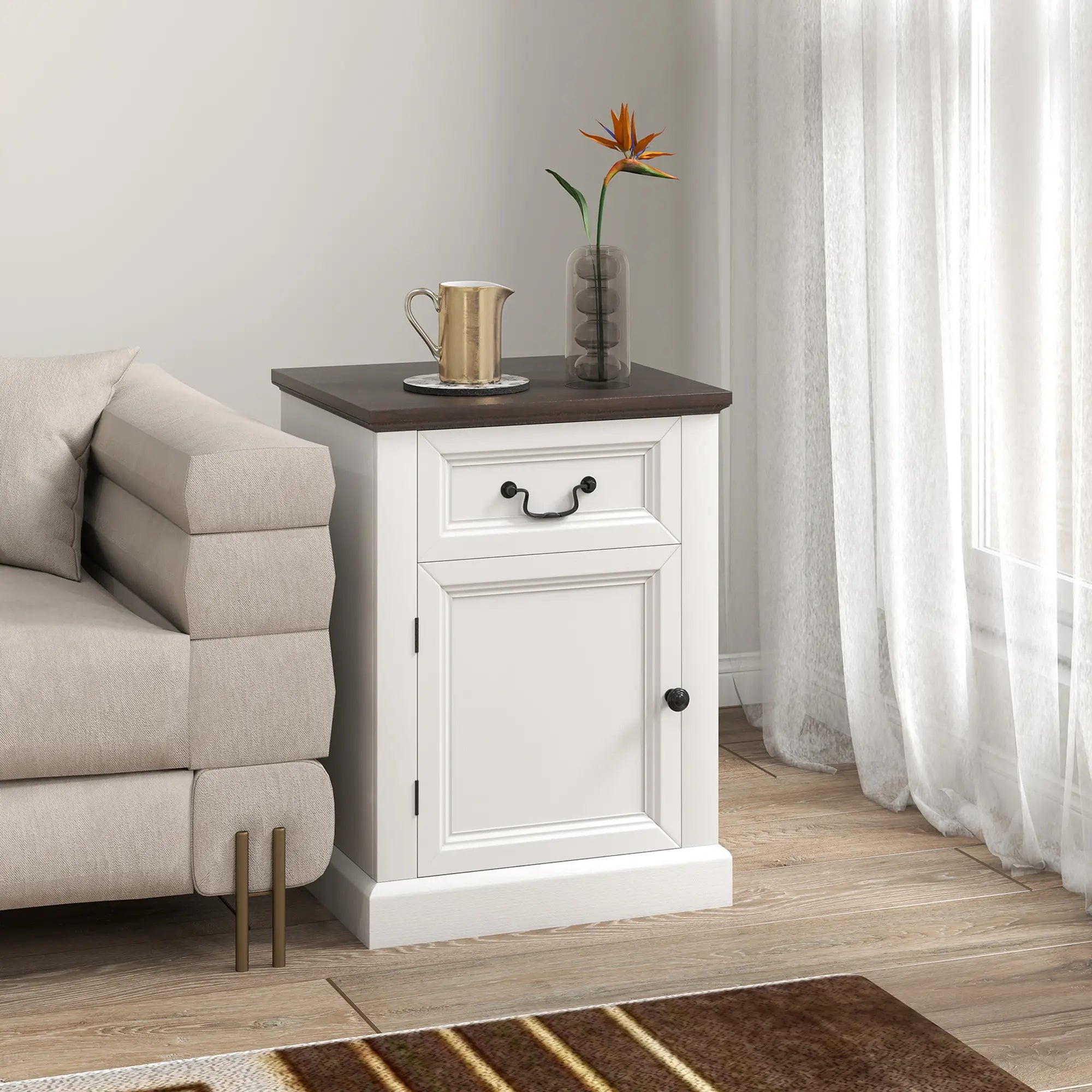 Side Table Set of 2, with Drawer and Cabinet, White Side Tables at Gallery Canada