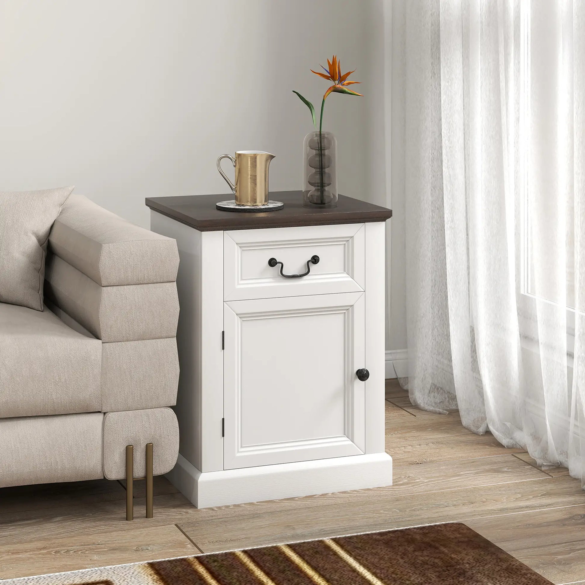 Side Table Set of 2, with Drawer and Cabinet, White Side Tables at Gallery Canada