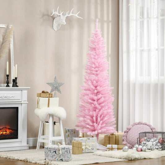 6' Slim Artificial Christmas Tree, Realistic Branches, Sturdy Metal Stand, Pink Pencil Christmas Trees Pink at Gallery Canada