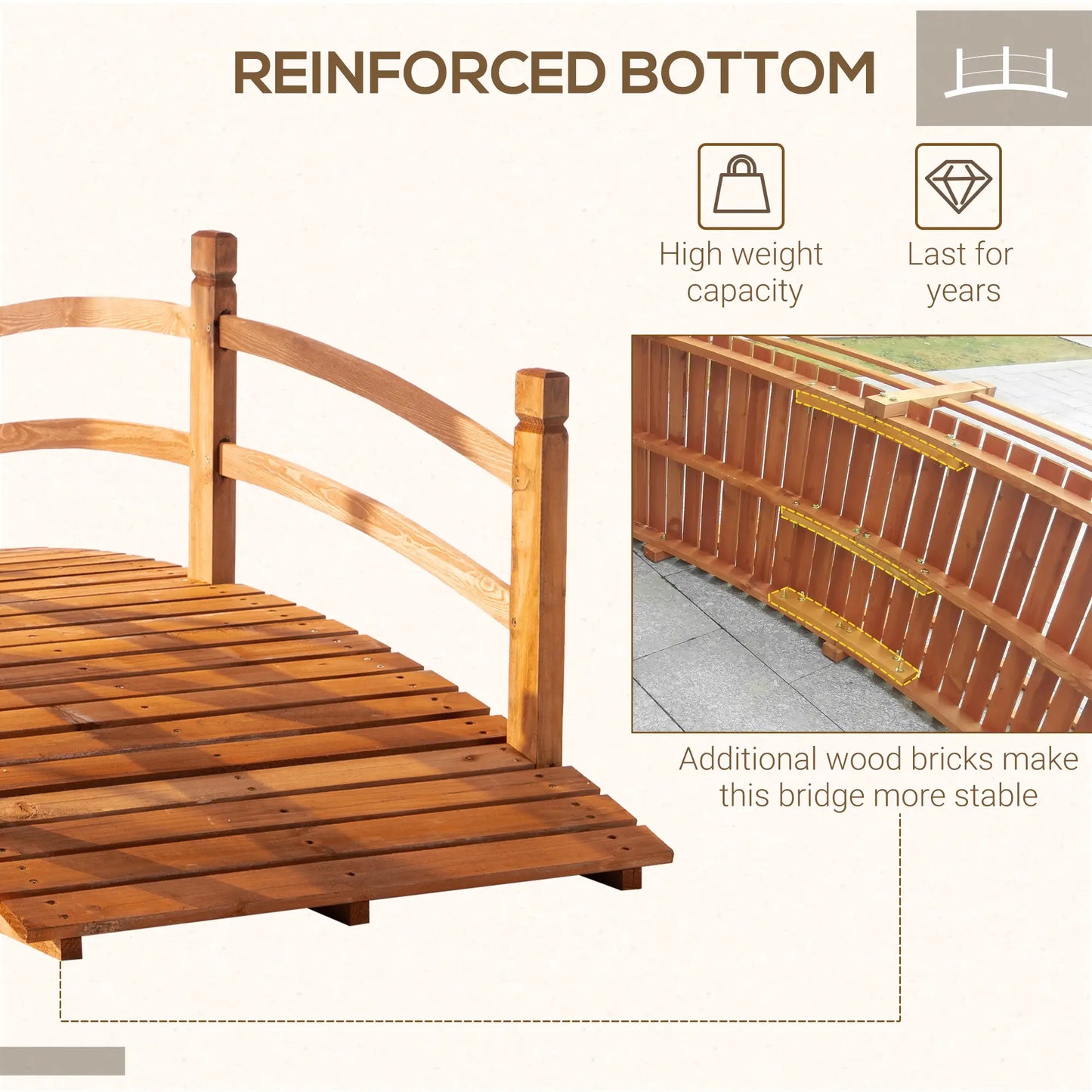 6FT Wooden Garden Bridge, Arc Footbridge with Guardrails, Orange Garden Bridges at Gallery Canada