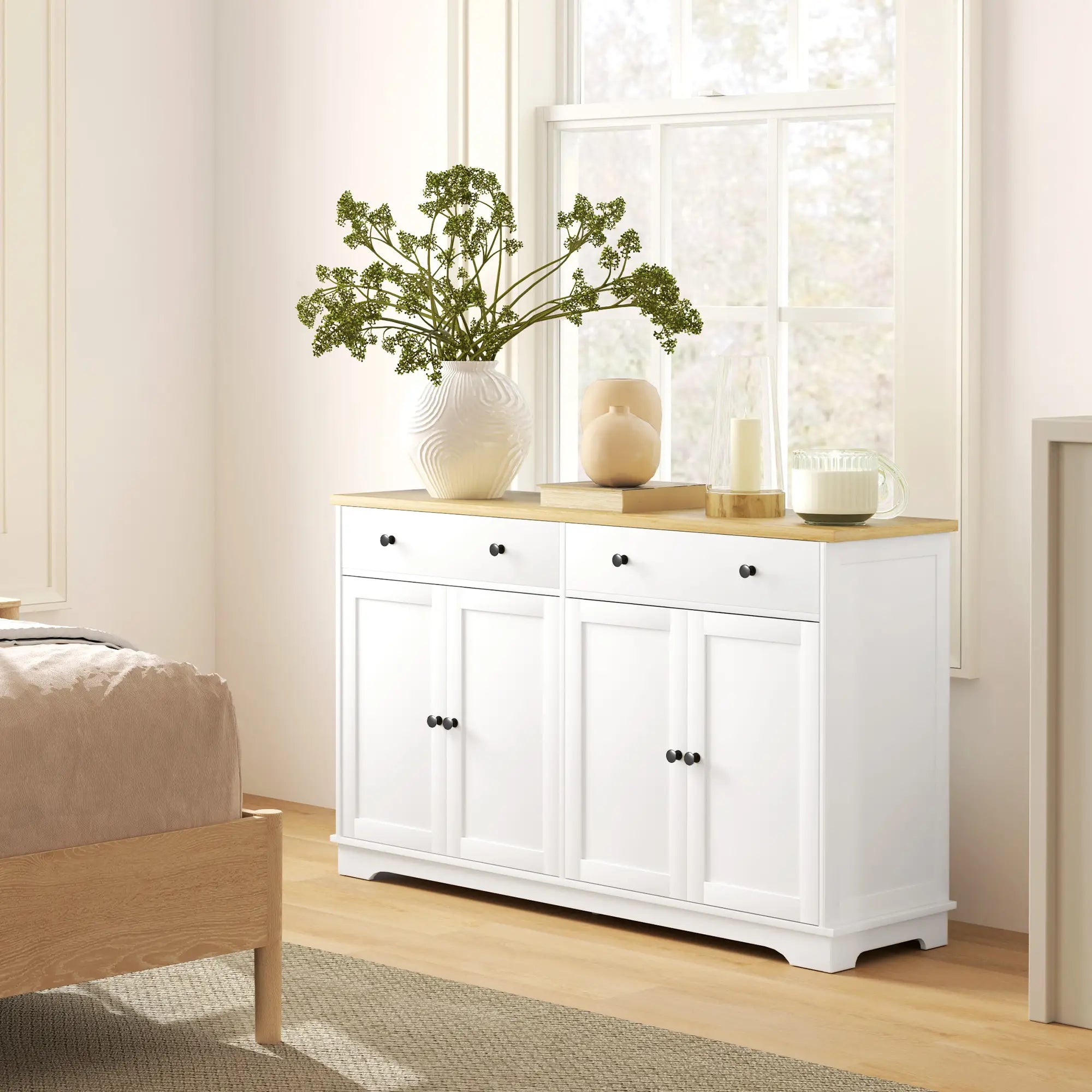Modern Sideboard, Buffet Cabinet with Drawers, Adjustable Shelves, White Storage Cabinets at Gallery Canada