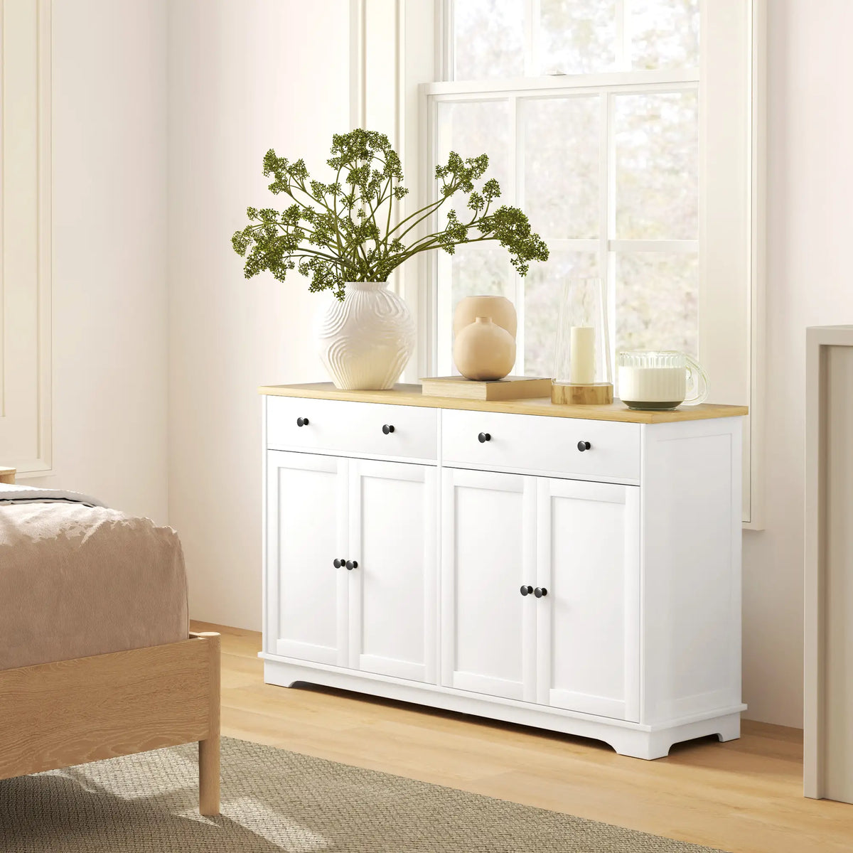 Modern Sideboard, Buffet Cabinet with Drawers, Adjustable Shelves, White Storage Cabinets at Gallery Canada