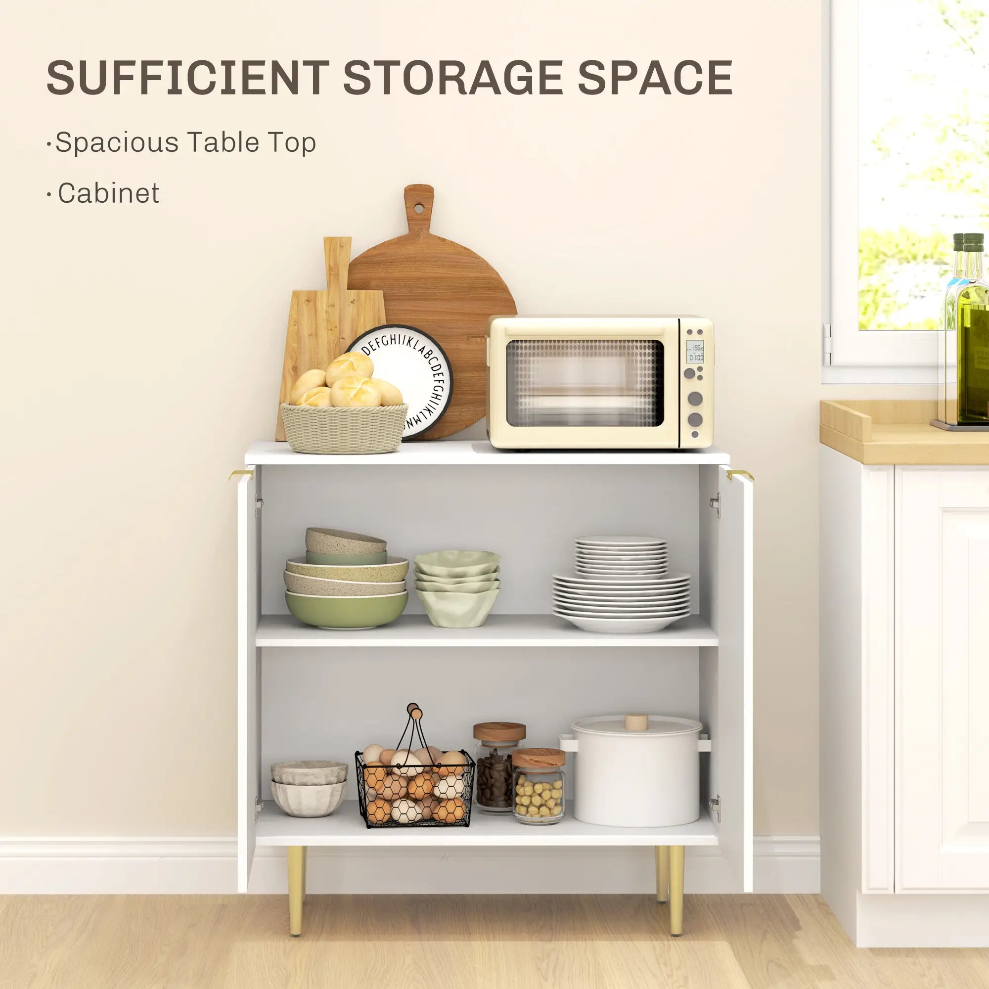 Modern Kitchen Storage Cabinet, Adjustable Shelves, Metal Legs, White Bar Cabinets at Gallery Canada