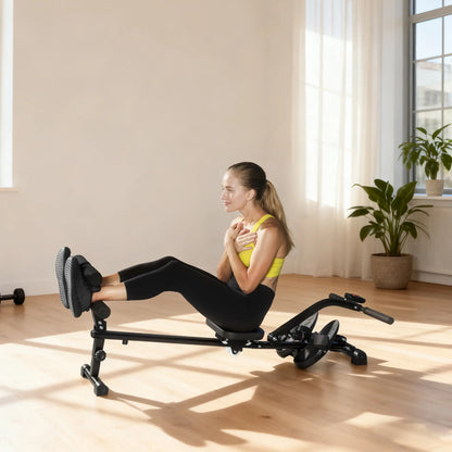 Hydraulic Rowing Machine with LCD Monitor, Sit-Up Function for Home Gym, Black Aerobic Equipment at Gallery Canada