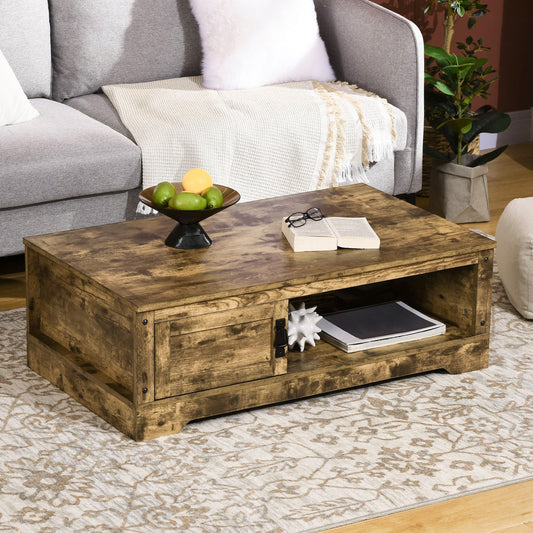 Coffee Table, Vintage Style Center Table with Cabinet, Open Storage Compartments, Coffee Tables for Living Room, Bed Room, Brown - Gallery Canada