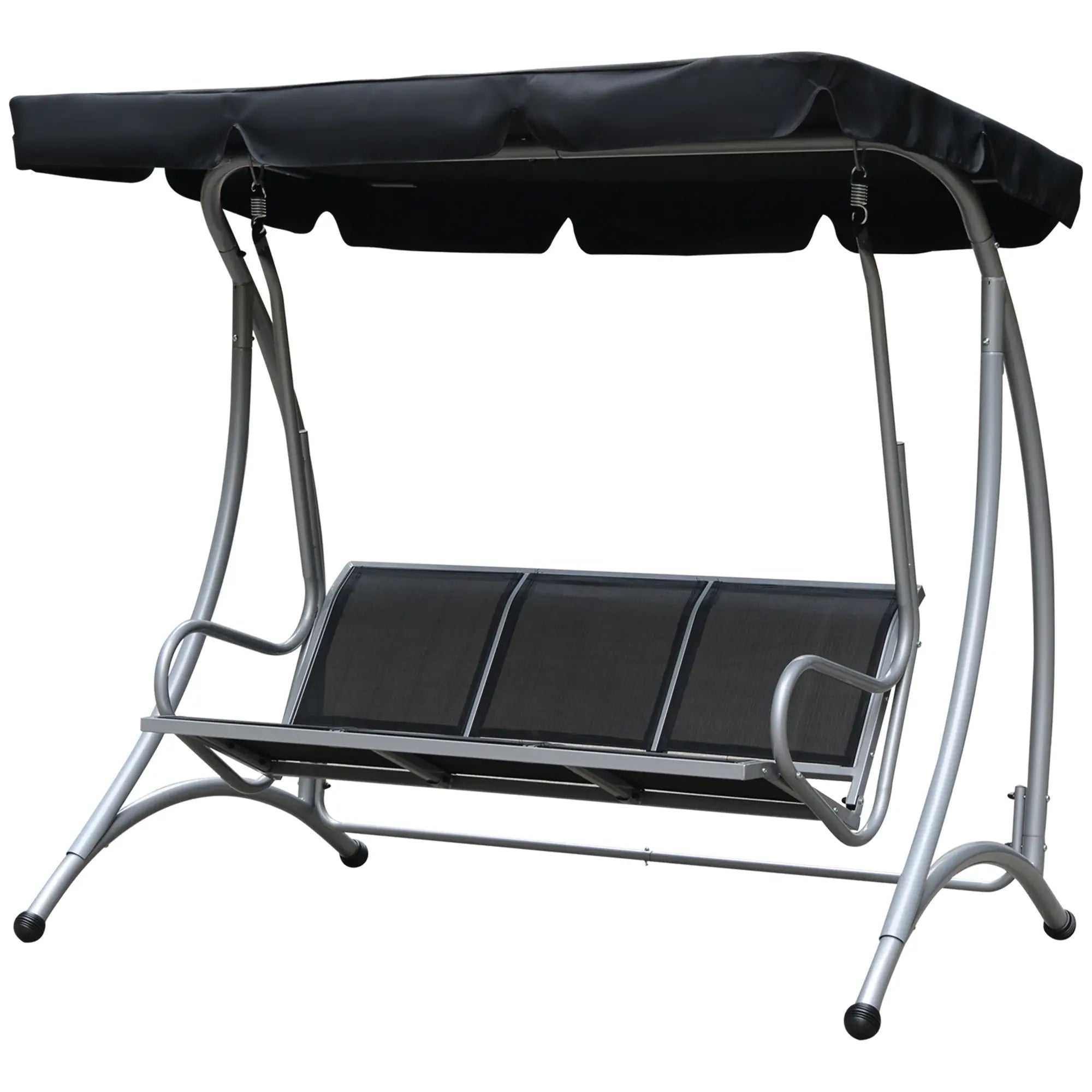 3-Seater Outdoor Swing Bench, Adjustable Canopy, Black Porch Swings with Canopy Black at Gallery Canada