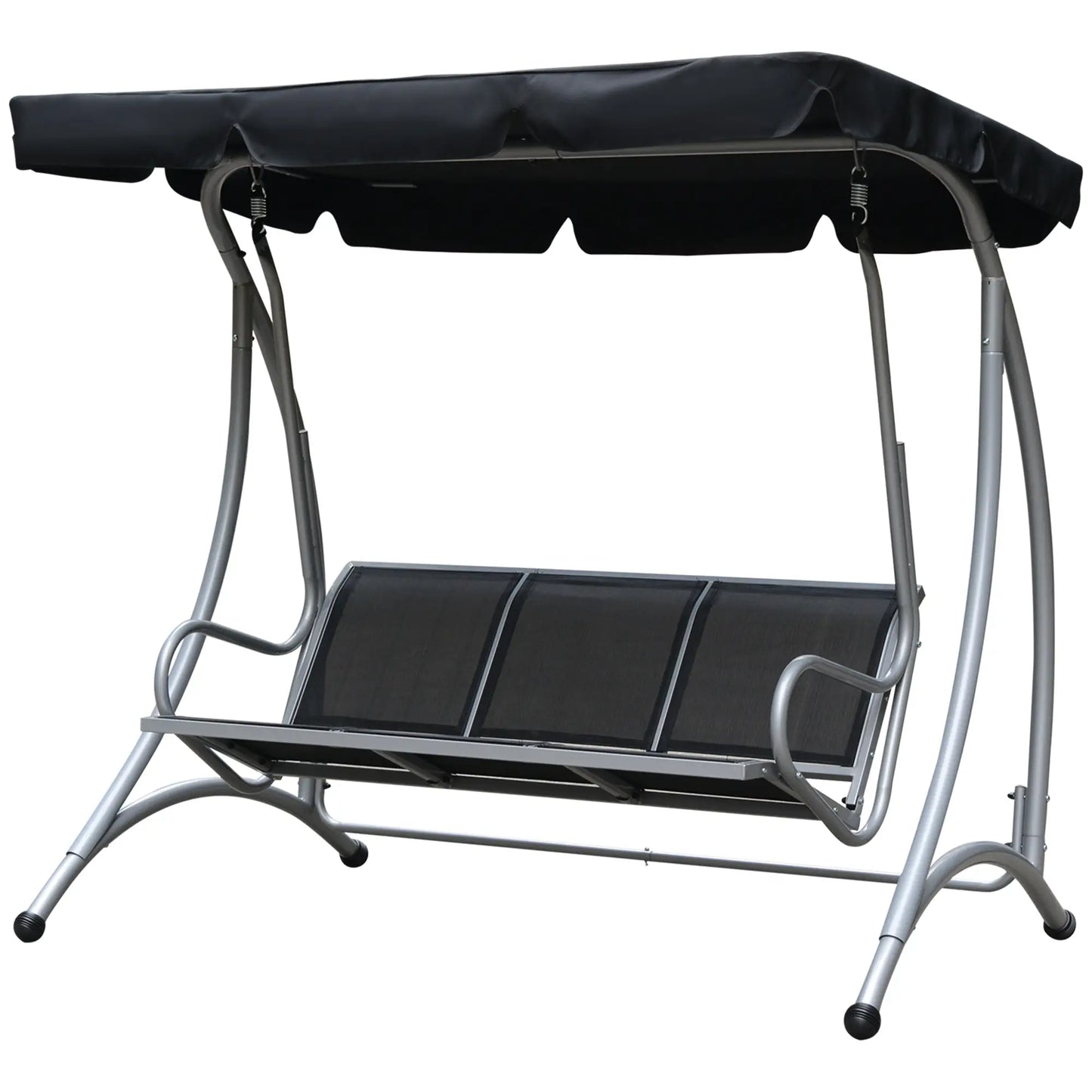 3-Seater Outdoor Swing Bench, Adjustable Canopy, Black Porch Swings with Canopy Black at Gallery Canada