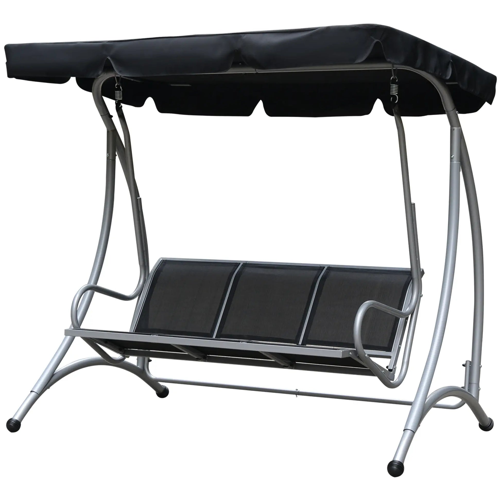 3-Seater Outdoor Swing Bench, Adjustable Canopy, Black Porch Swings with Canopy Black at Gallery Canada