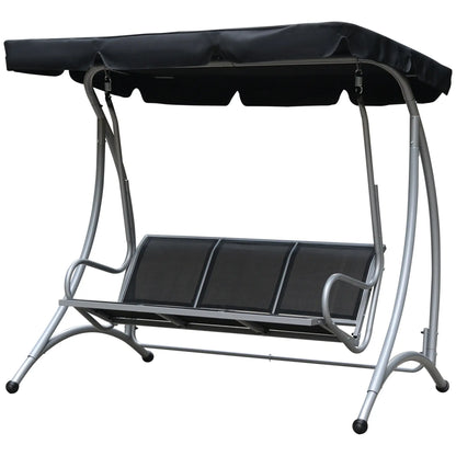 3-Seater Outdoor Swing Bench, Adjustable Canopy, Black Porch Swings with Canopy Black at Gallery Canada