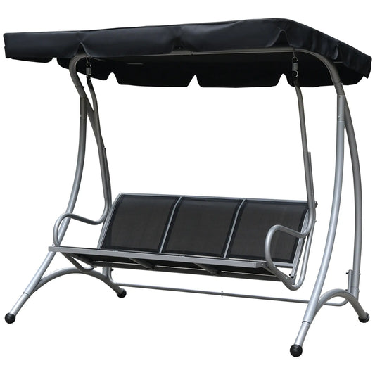 3-Seater Outdoor Swing Bench, Adjustable Canopy, Black Porch Swings with Canopy Black at Gallery Canada