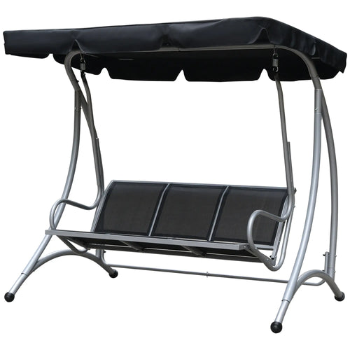 3-Seater Outdoor Swing Bench, Adjustable Canopy, Black
