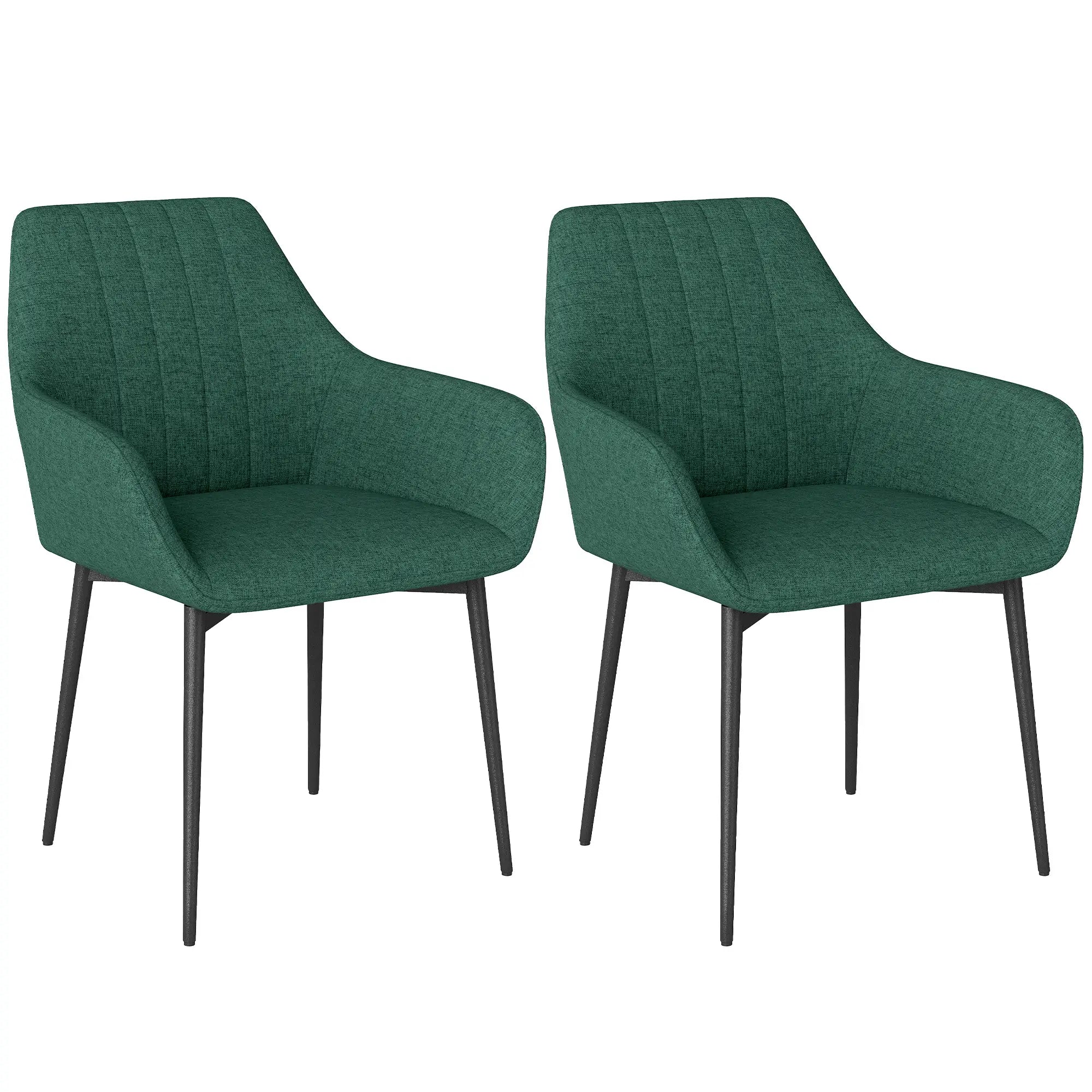 Upholstered Dining Chairs Set of 2, Linen Fabric, Metal Legs, Dark Green Dining Chairs at Gallery Canada