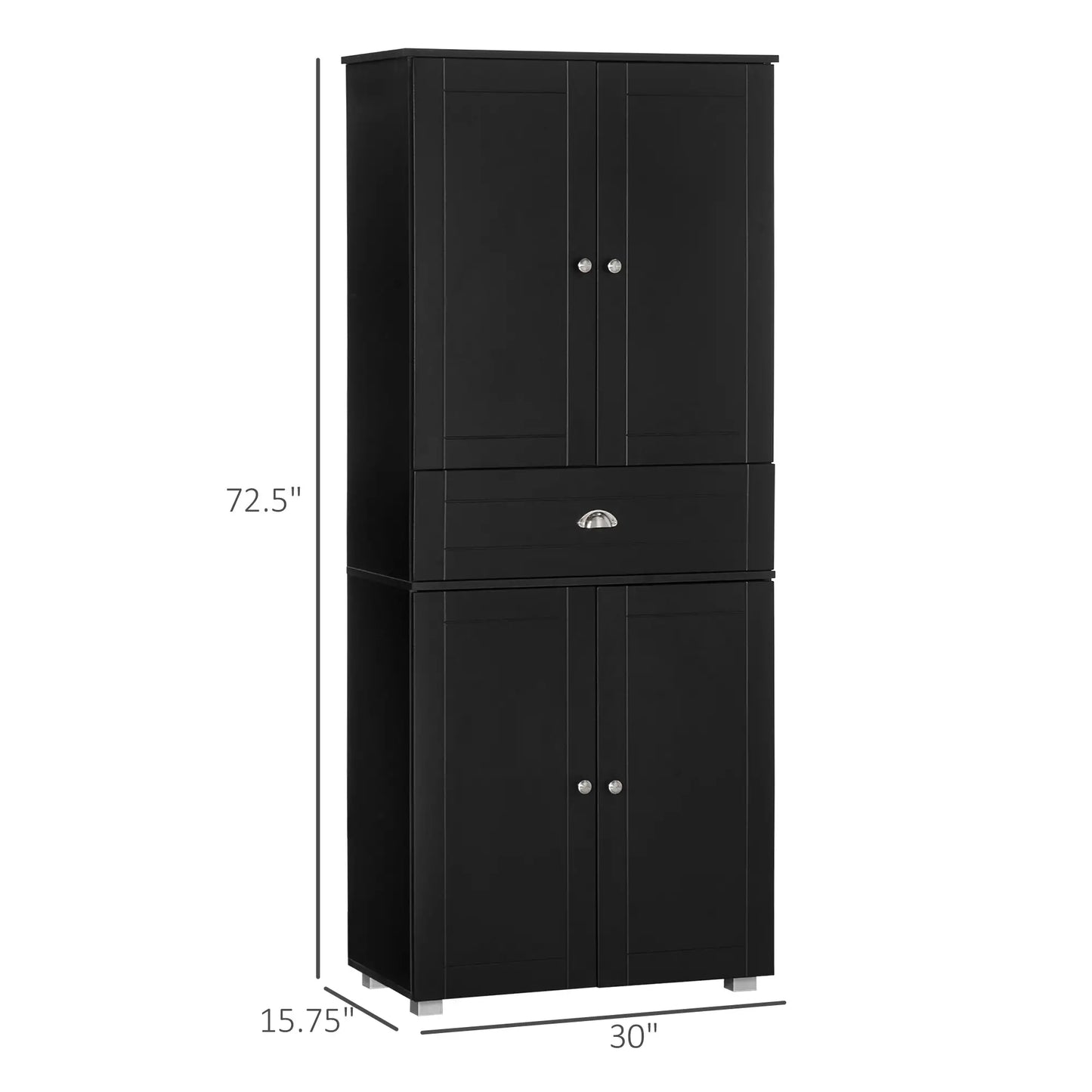 72" Kitchen Pantry Cabinet, 4 Doors, 3 Adjustable Shelves, Black Kitchen Pantry Cabinets at Gallery Canada