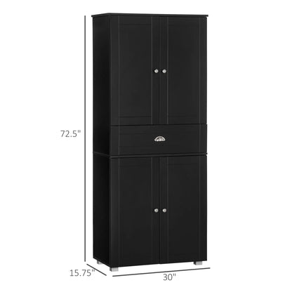 72" Kitchen Pantry Cabinet, 4 Doors, 3 Adjustable Shelves, Black Kitchen Pantry Cabinets at Gallery Canada