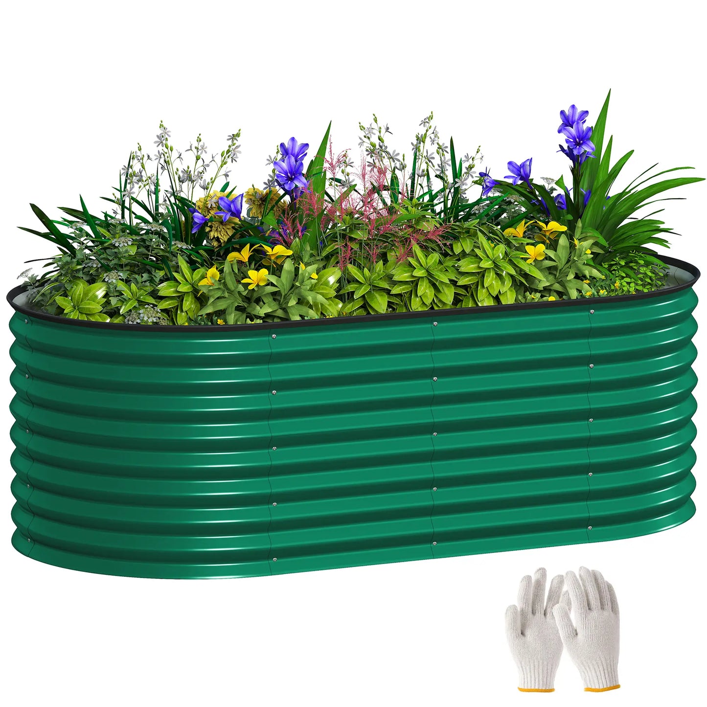 Galvanized Raised Garden Bed, 5 x 2.5 x 2 ft, Oval Planter Box, Dark Green