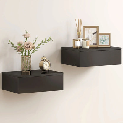 Set Of 2 Wall Mounted Bedside Tables, Floating Nightstands With Drawer, Black Bedside Tables at Gallery Canada