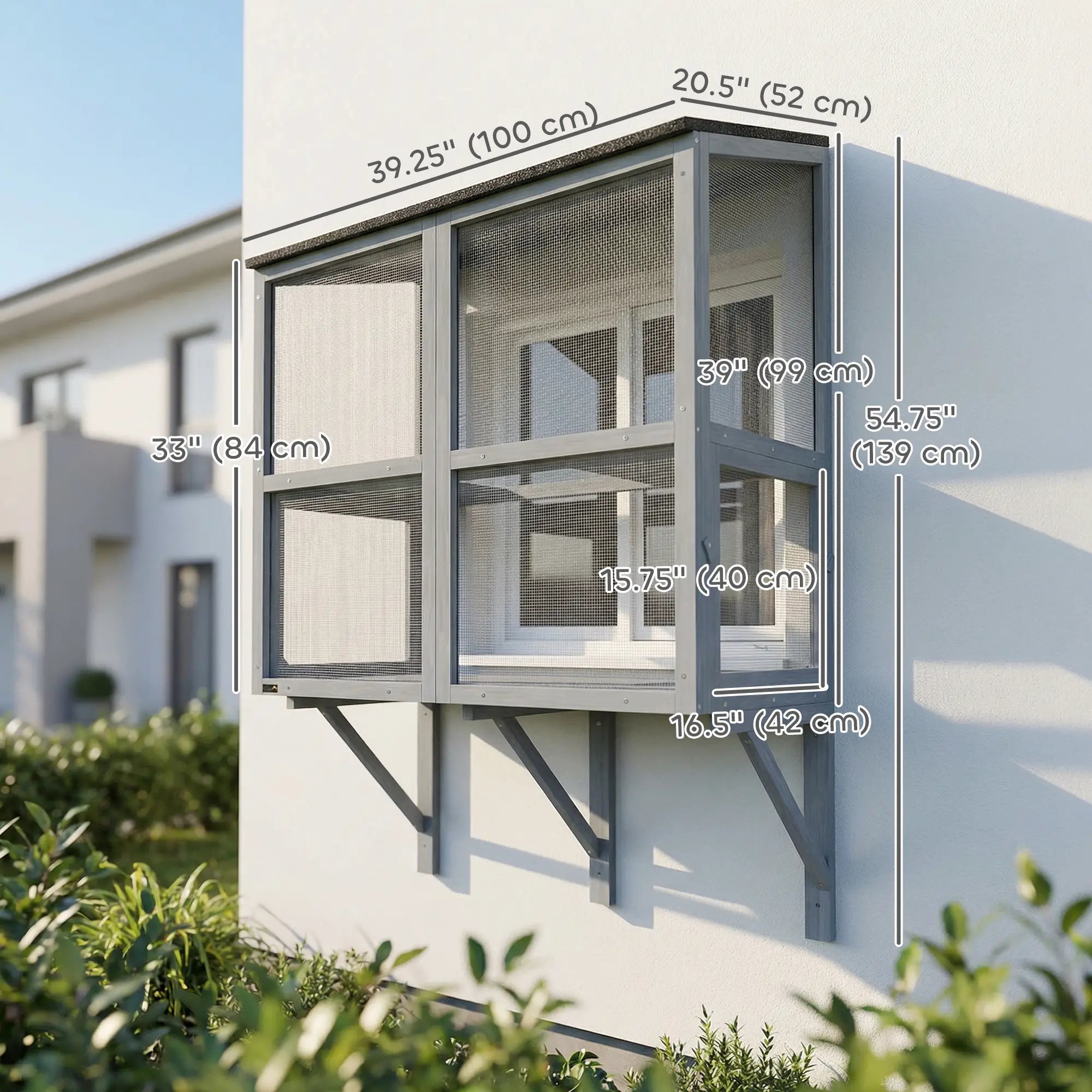 Outdoor Cat Enclosure, Wall-Mounted 2-Level, Waterproof Roof, 39.4