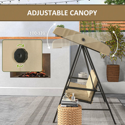 3 Seater Patio Swing Chair, Adjustable Canopy, Removable Cushions, Beige Patio Swings with Stand at Gallery Canada