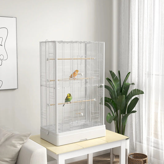 39" Bird Cage for Budgies, Finches, Canaries, Wooden Stand, White Bird Cages White at Gallery Canada