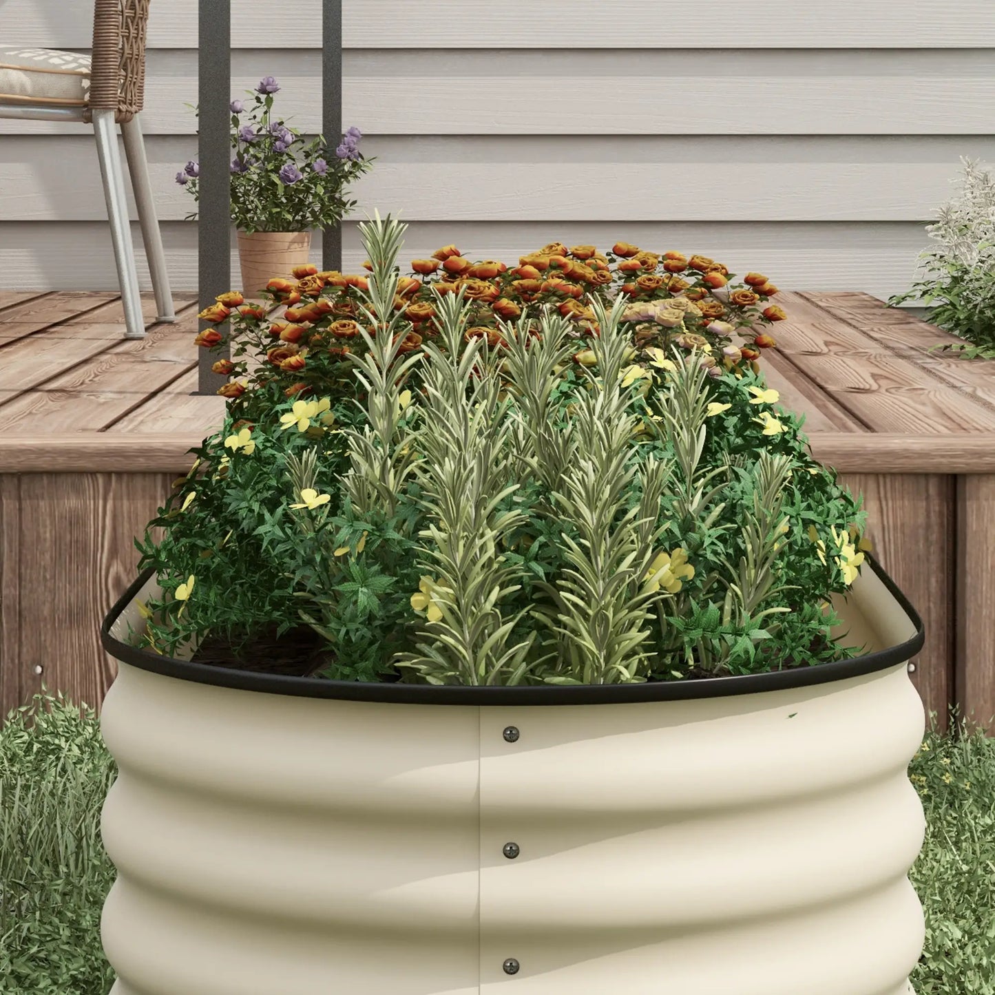 Galvanized Steel Raised Garden Bed, 8 x 2 x 1.5 FT, Cream White