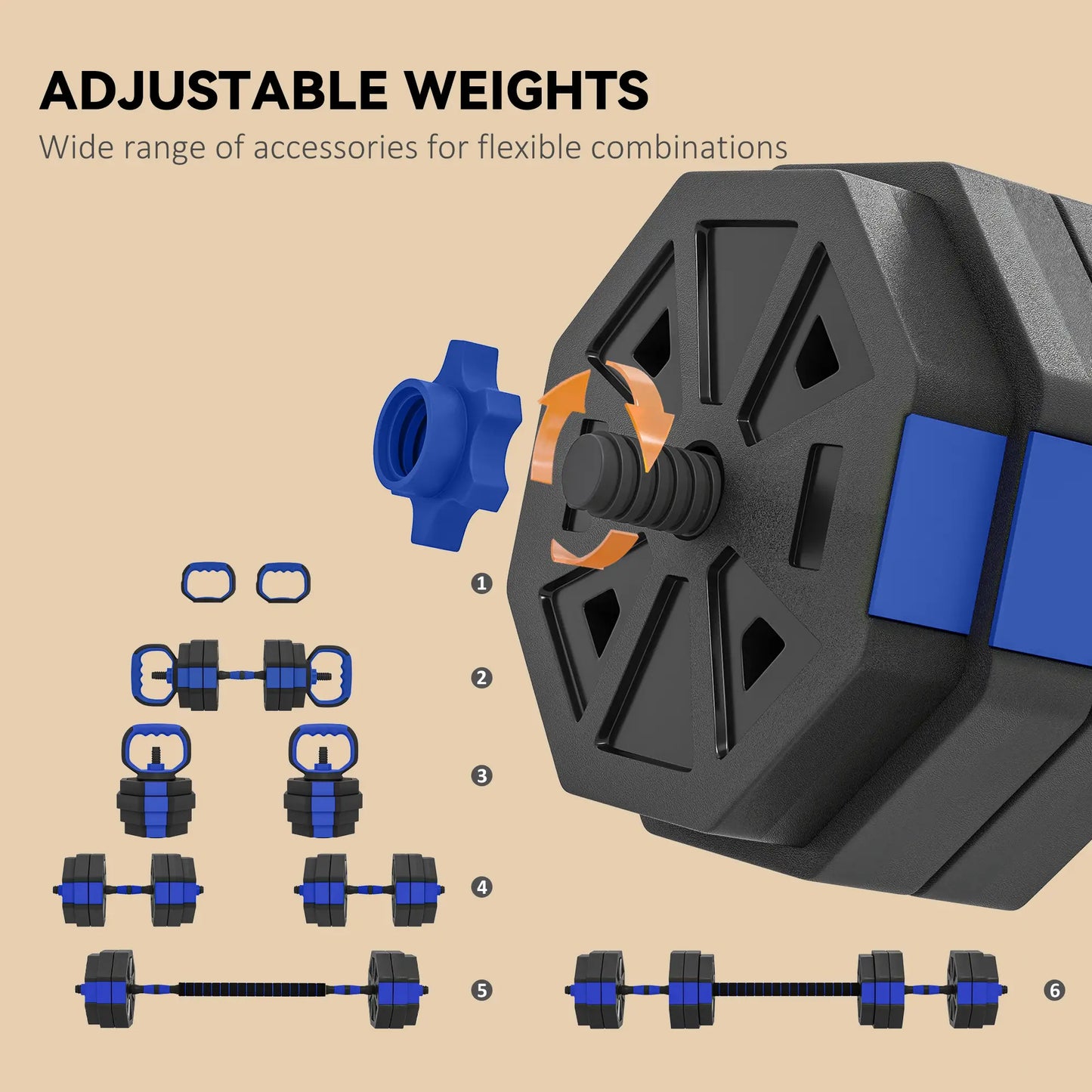 4-in-1 Adjustable Dumbbell Set, Kettlebell, Barbell, Dumbbell, 66lbs, Blue Dumbbells & Barbells at Gallery Canada