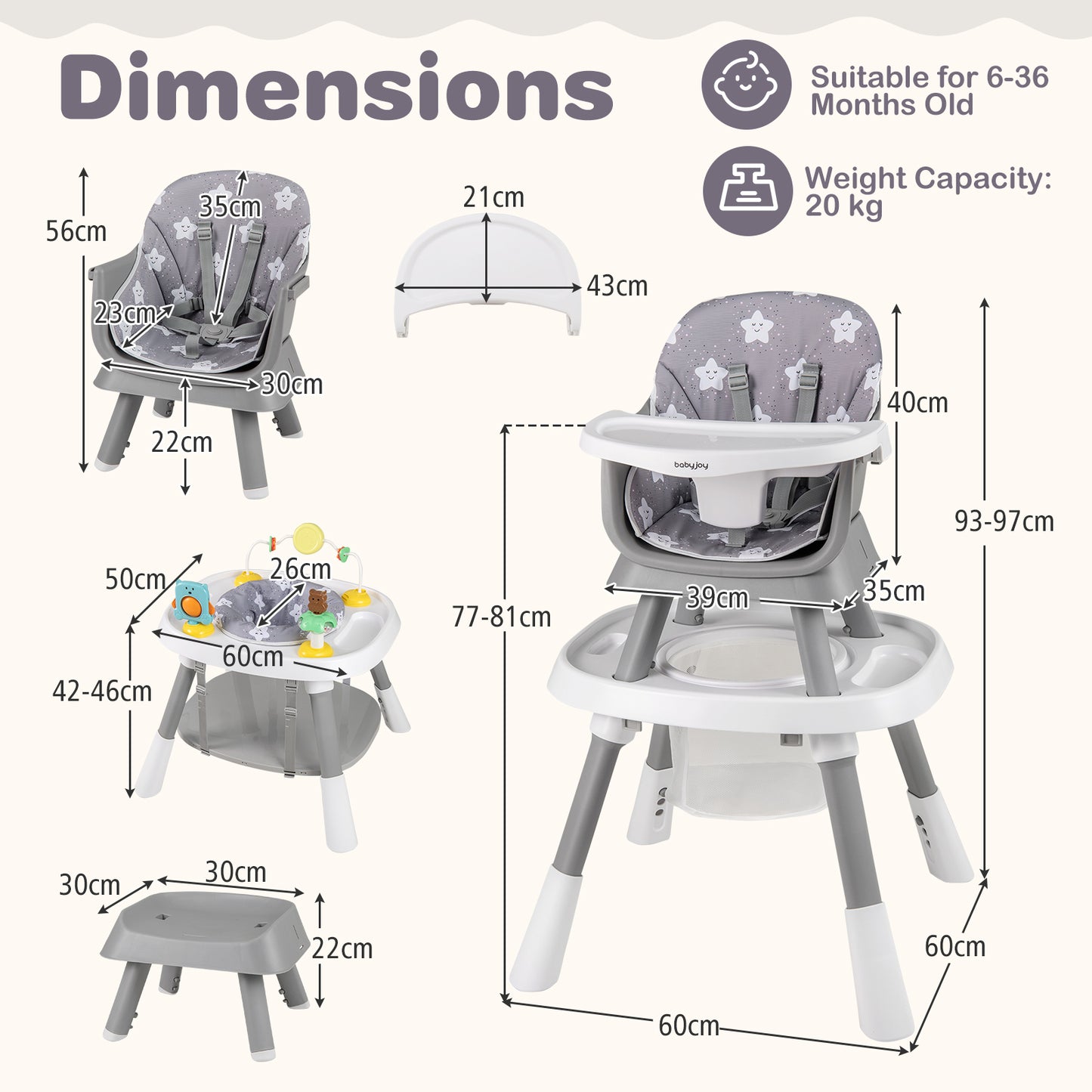 16-in-1 Baby High Chair with Activity Center and Booster Seat for Babies and Toddlers-Grey, Gray High Chairs at Gallery Canada