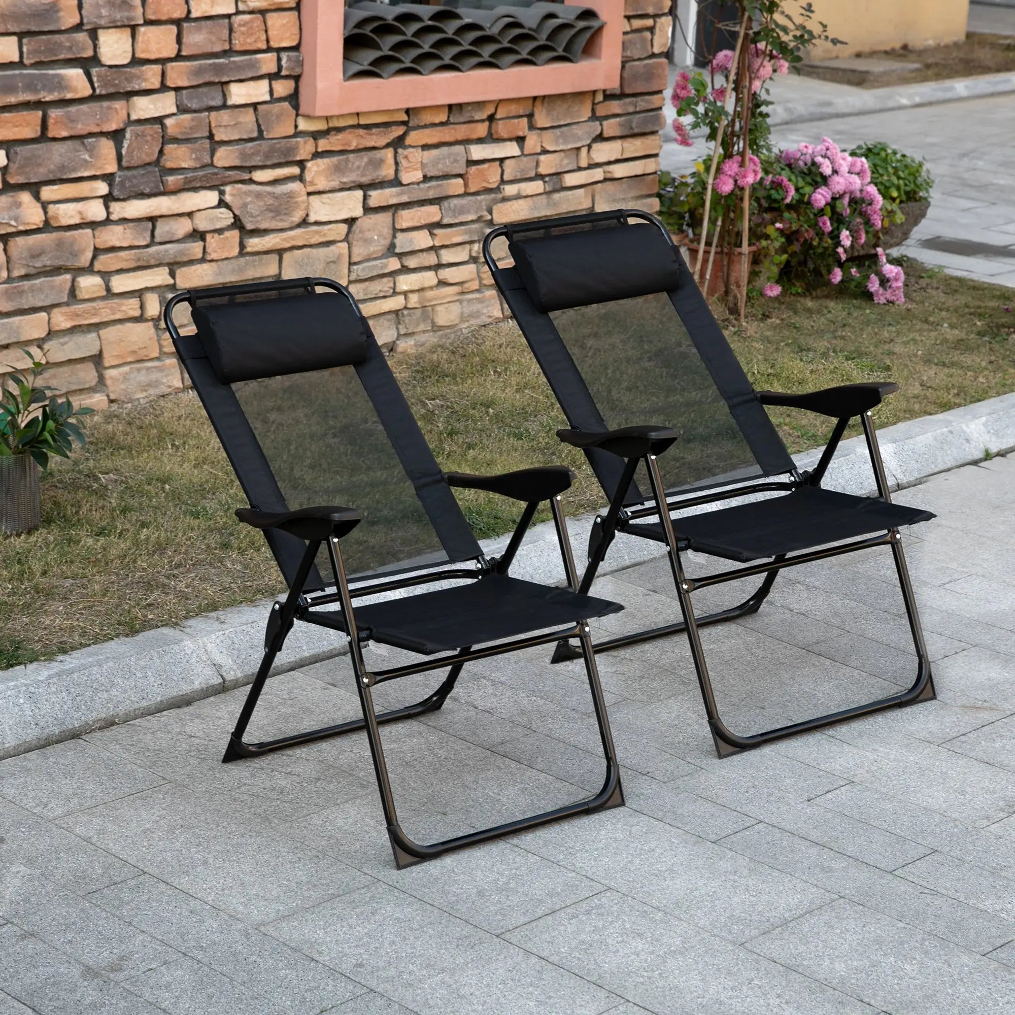 Double Camping Chairs, Foldable, Reclining, Headrest, Black Patio Chairs at Gallery Canada