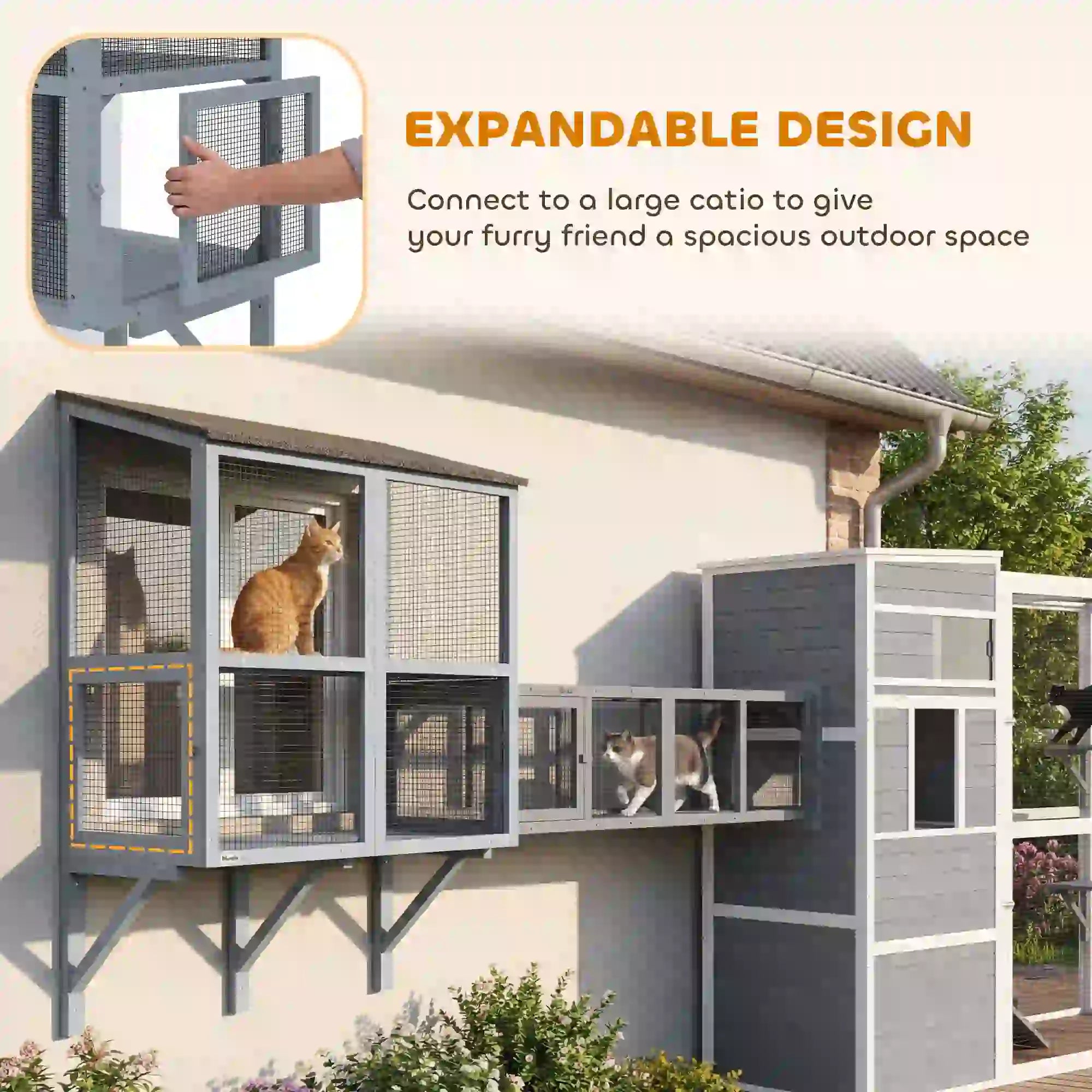 Outdoor Cat Enclosure, Wall-Mounted 2-Level, Waterproof Roof, 39.4