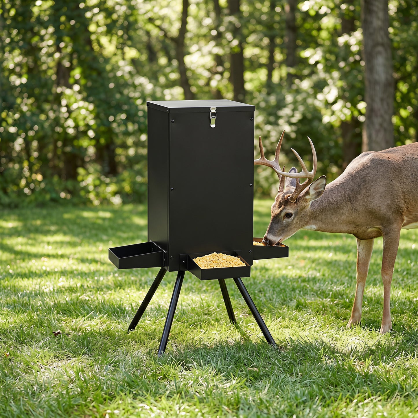 90LB Gravity Deer Feeder, 4 Trays, Black