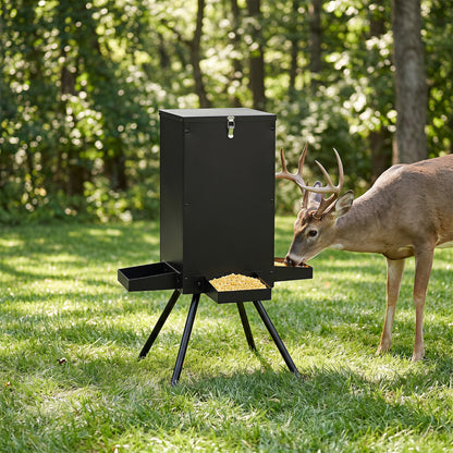 90LB Gravity Deer Feeder, 4 Trays, Black