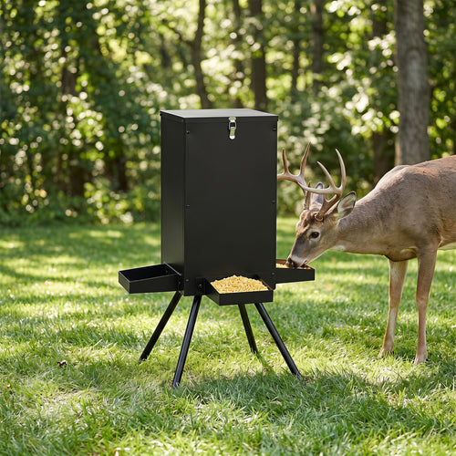 90LB Gravity Deer Feeder, 4 Trays, Black
