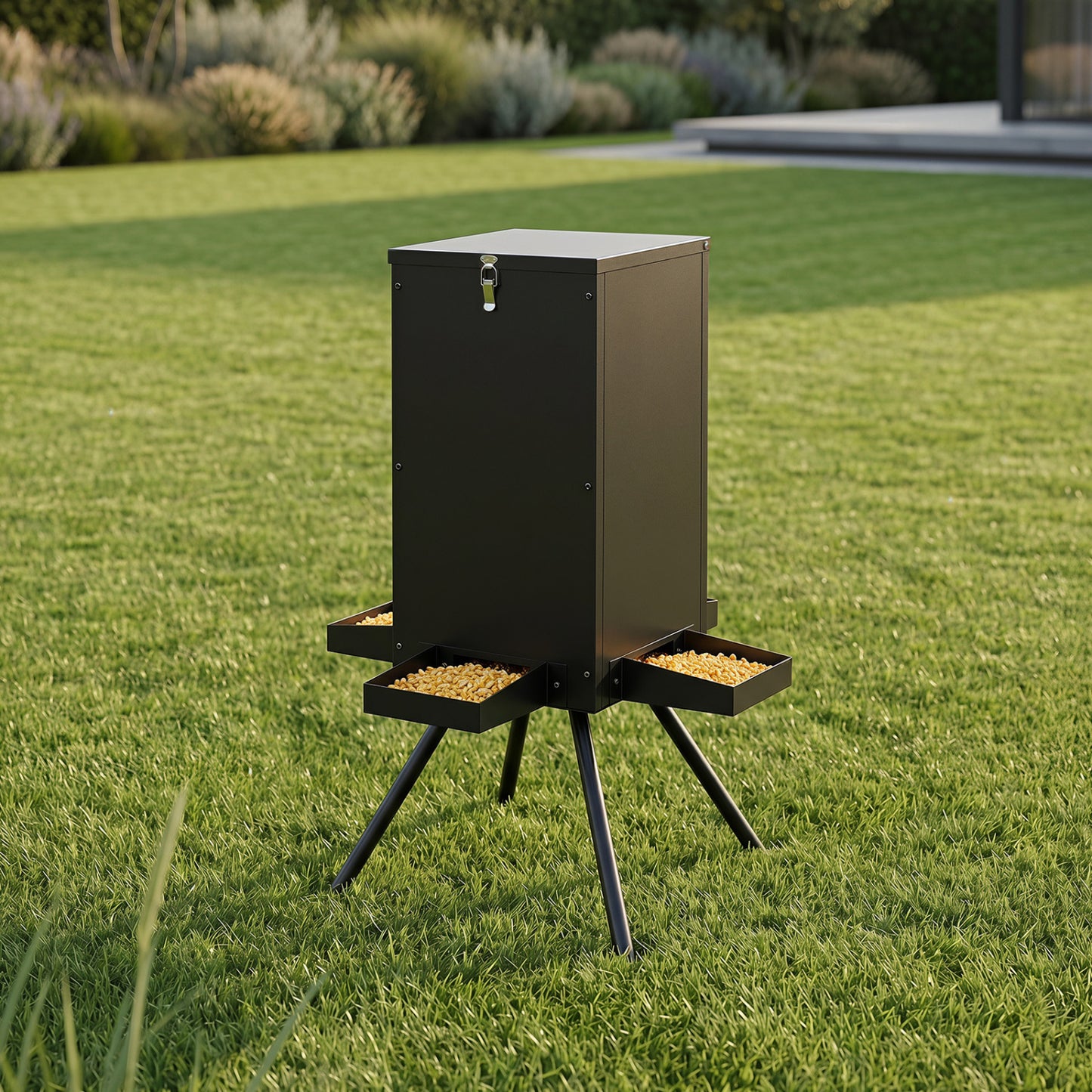 90LB Gravity Deer Feeder, 4 Trays, Black