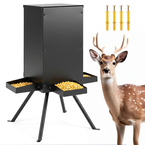 90LB Gravity Deer Feeder, 4 Trays, Black
