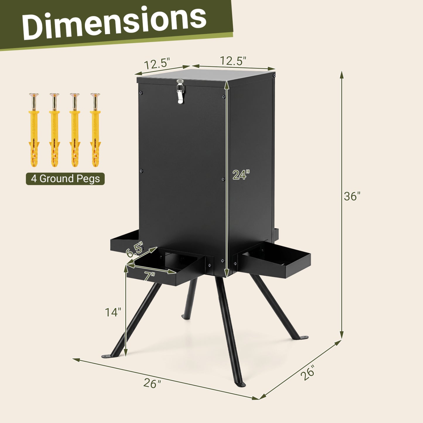 90LB Gravity Deer Feeder, 4 Trays, Black