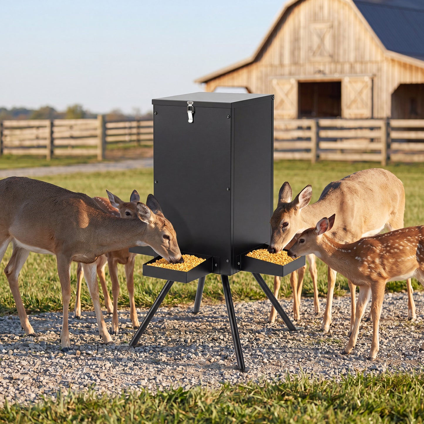 90LB Gravity Deer Feeder, 4 Trays, Black