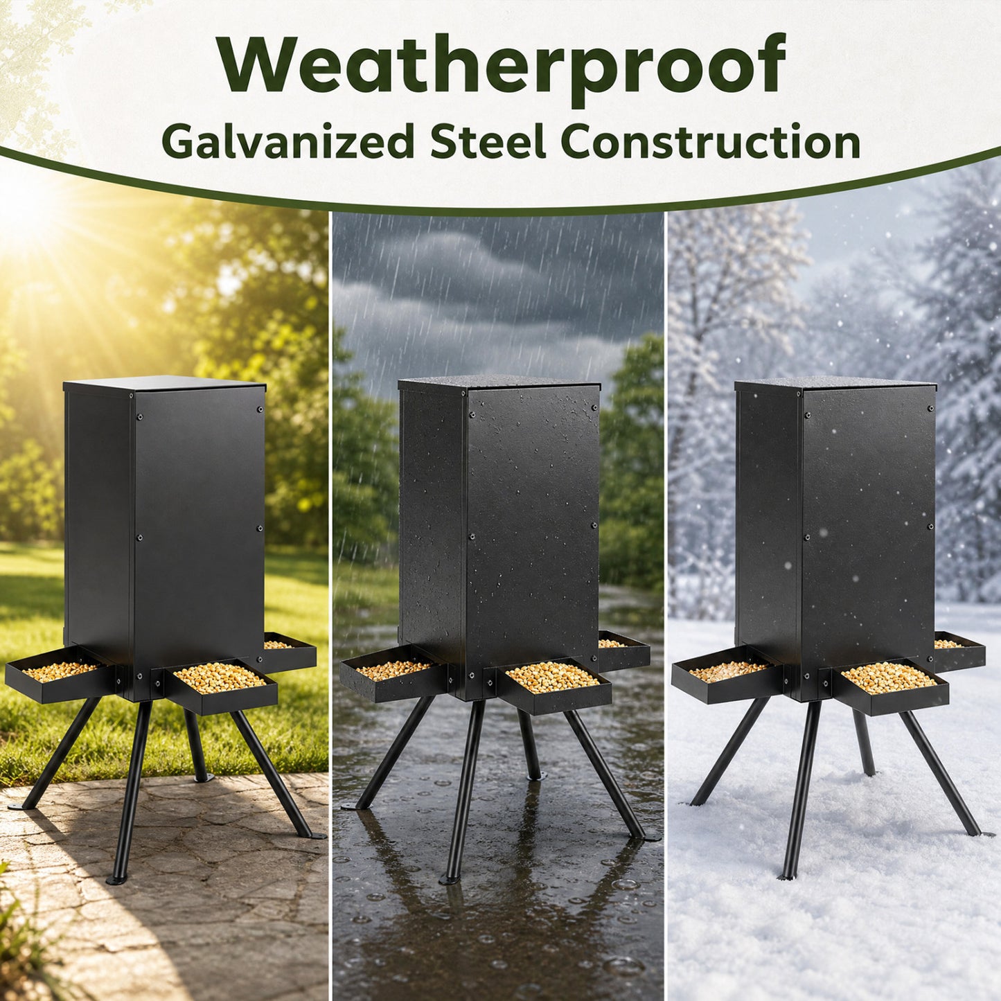 90LB Gravity Deer Feeder, 4 Trays, Black